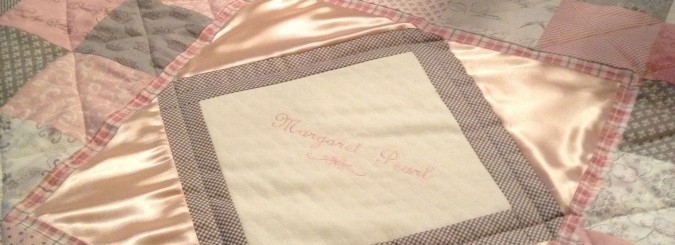 Pink Satin Personalize Crib Quilt